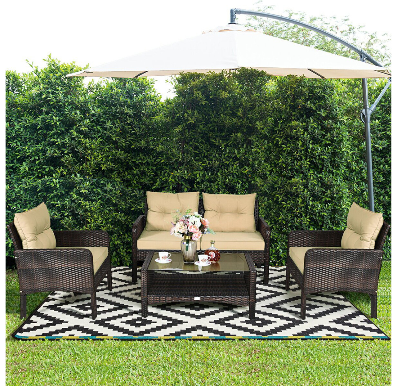 Rattan 4-Piece Loveseat Patio Furniture Set product image