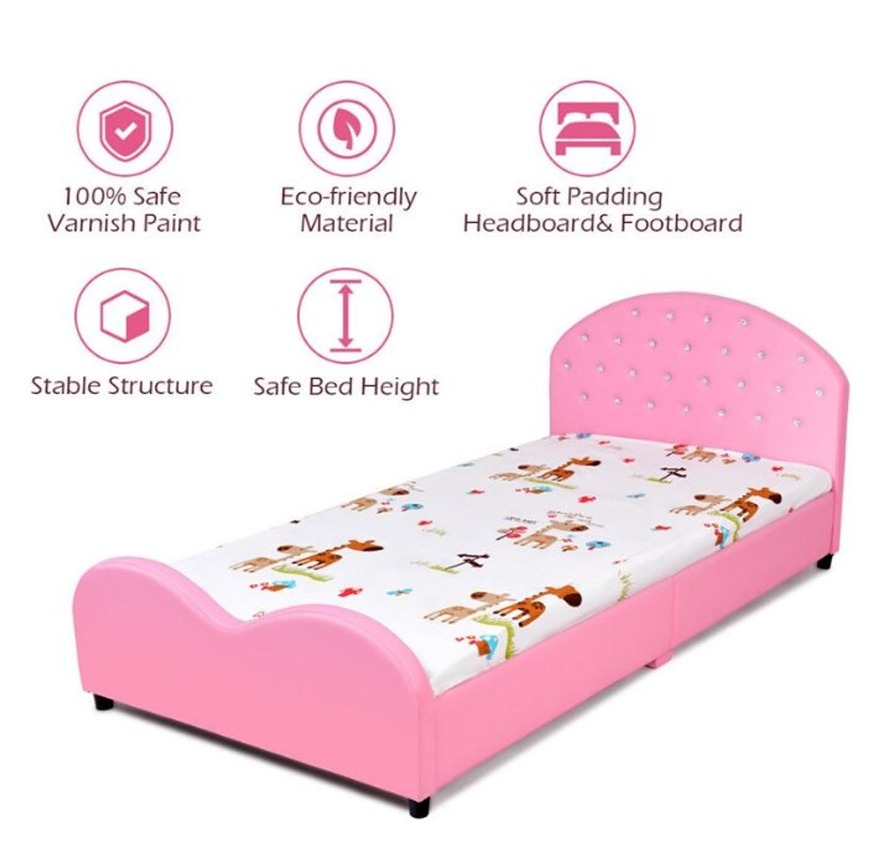 Pink Kids' Upholstered Platform Wooden Bed Frame product image