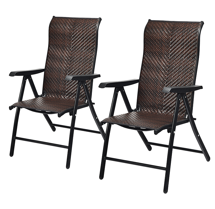 Brown Rattan Reclining Foldable Patio Chairs (Single or Set of 2) product image