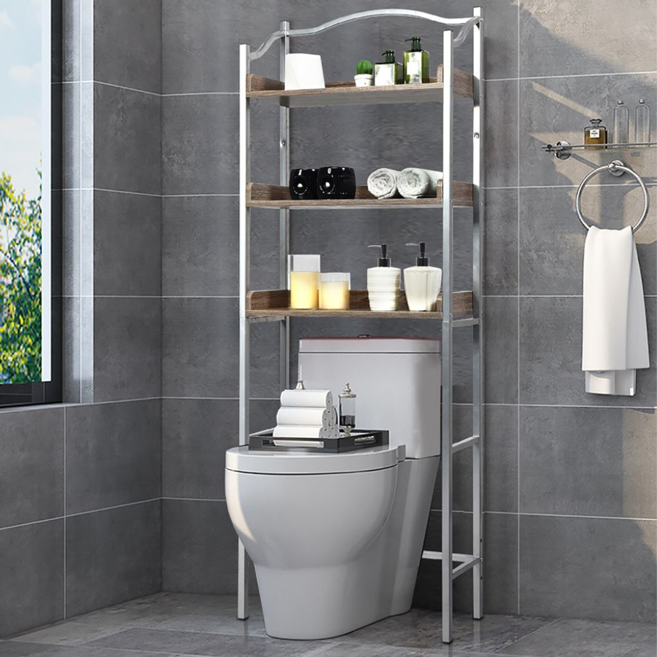 Metal and Wood 3-Tier Bathroom Spacesaver Storage Rack product image
