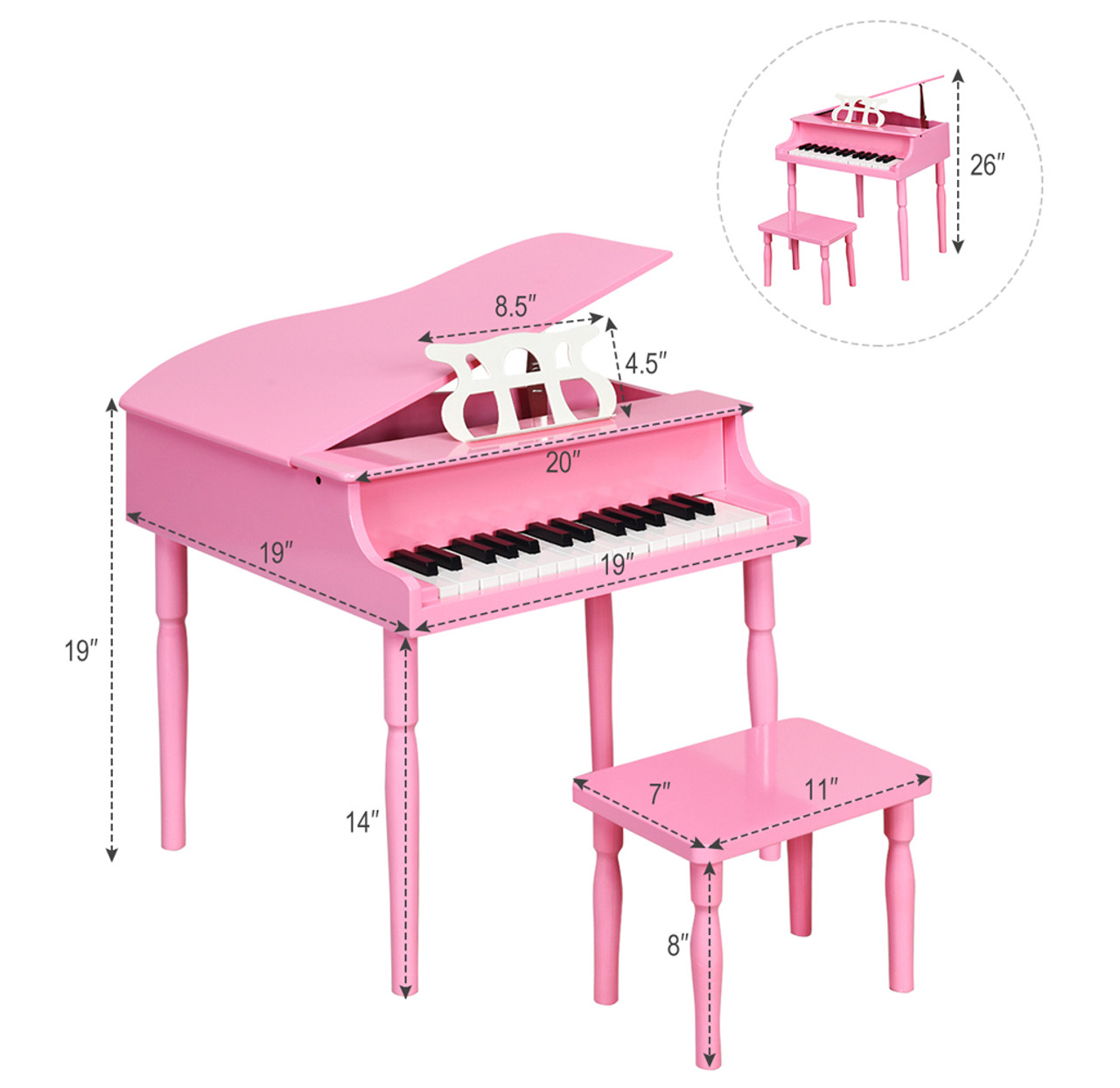 Kids' Wooden 30-Key Classic Baby Grand Piano product image