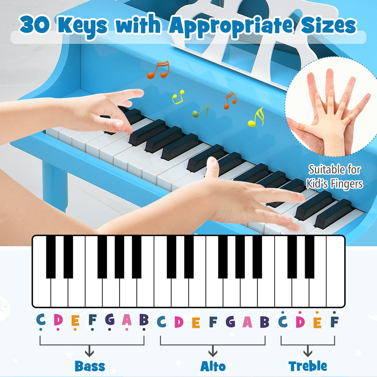 Kids' Wooden 30-Key Classic Baby Grand Piano product image