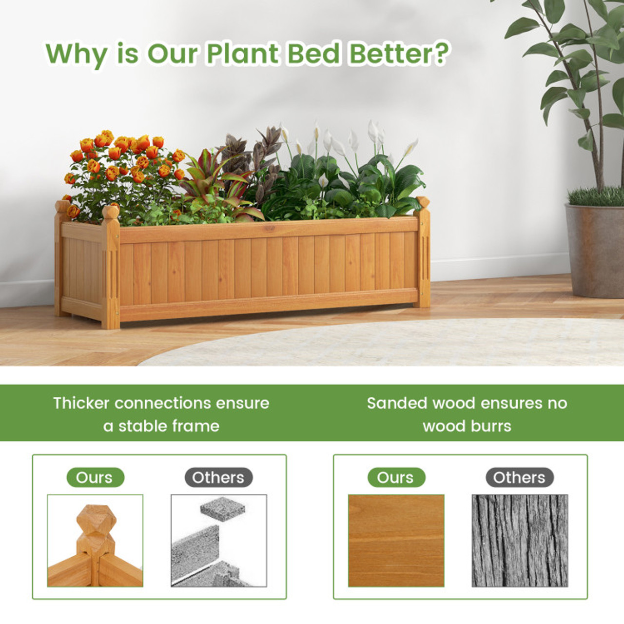 Wooden Rectangular Garden Bed with Drainage System product image