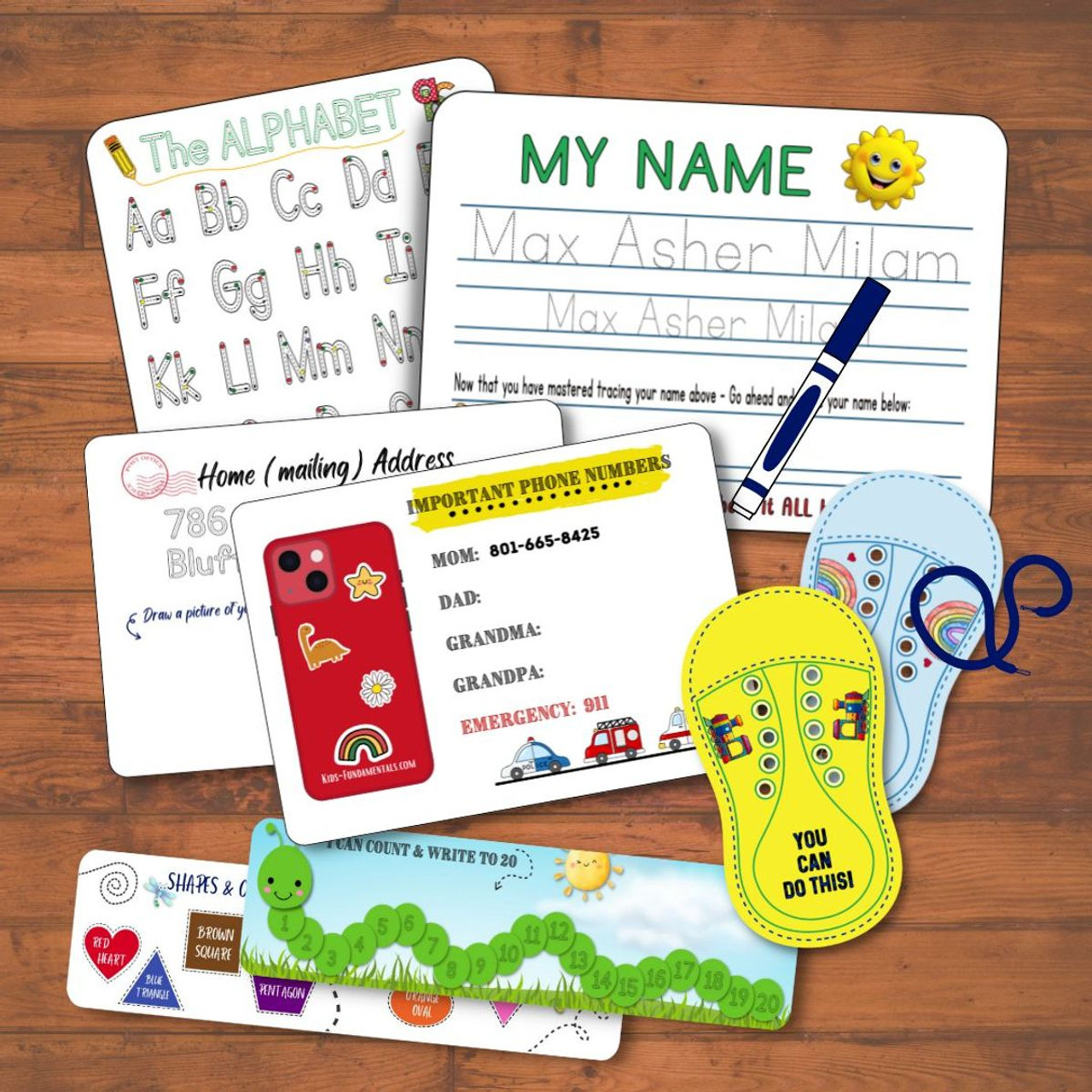 Personalized Kids' Preschool Educational Bundle with Reusable Learning Cards product image