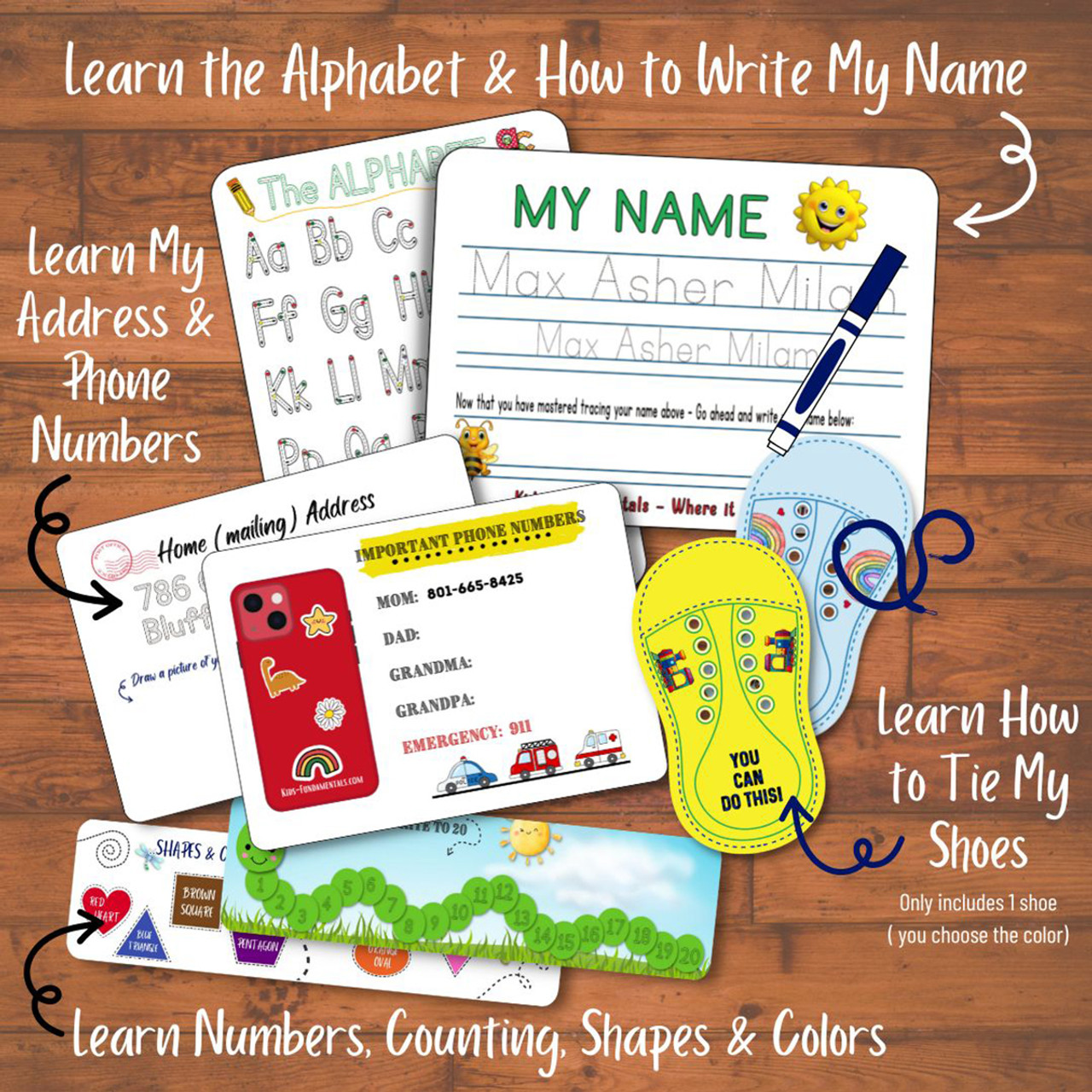 Personalized Kids' Preschool Educational Bundle with Reusable Learning Cards product image