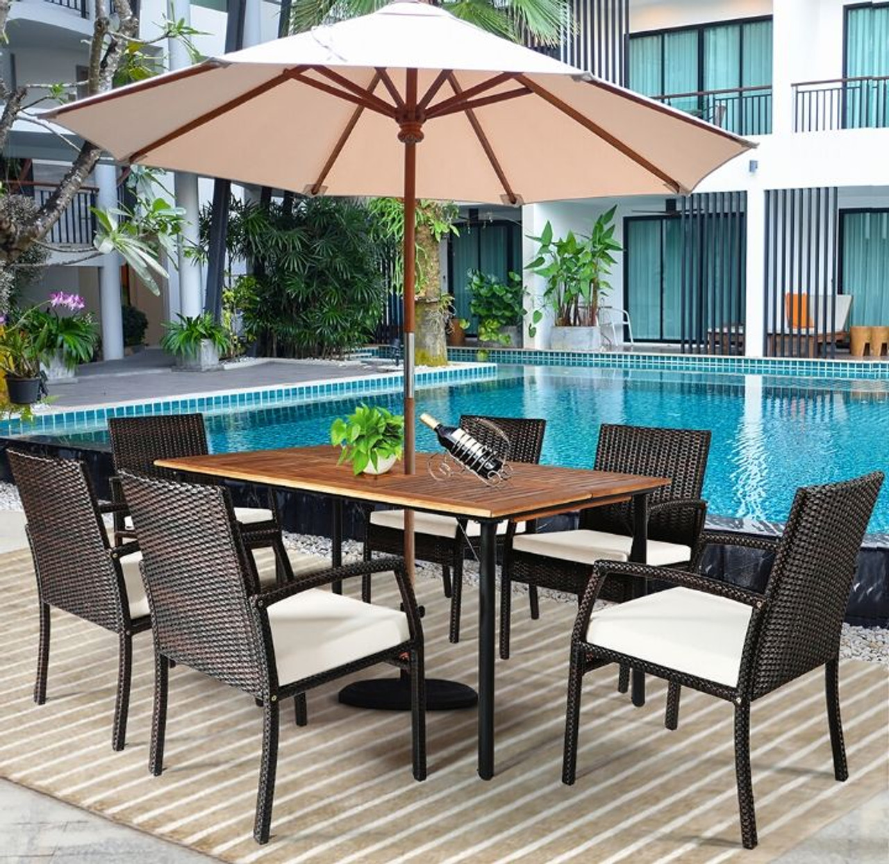 Rattan 7-Piece Dining Set with Umbrella Hole product image