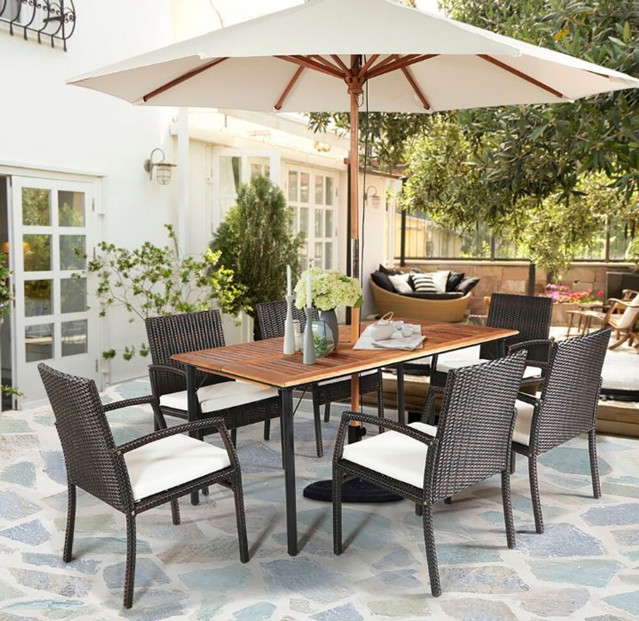 Rattan 7-Piece Dining Set with Umbrella Hole product image