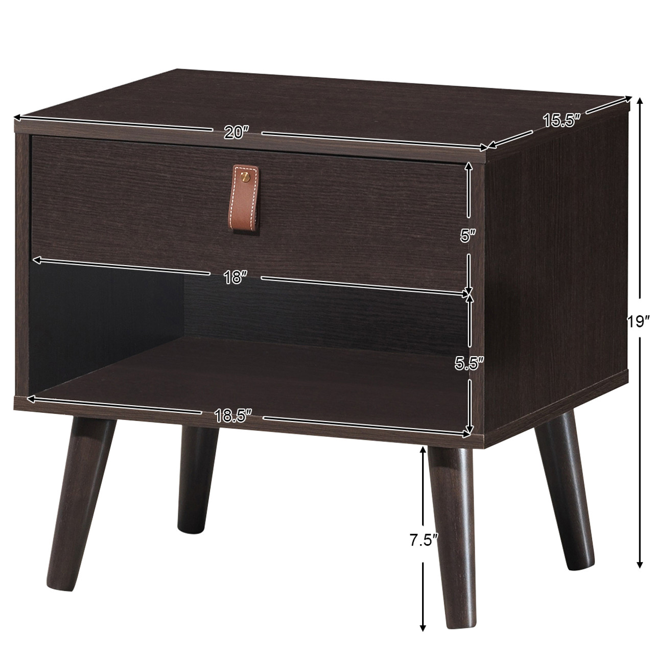 Mid-Century Style Nightstand with Drawer Storage Shelf product image