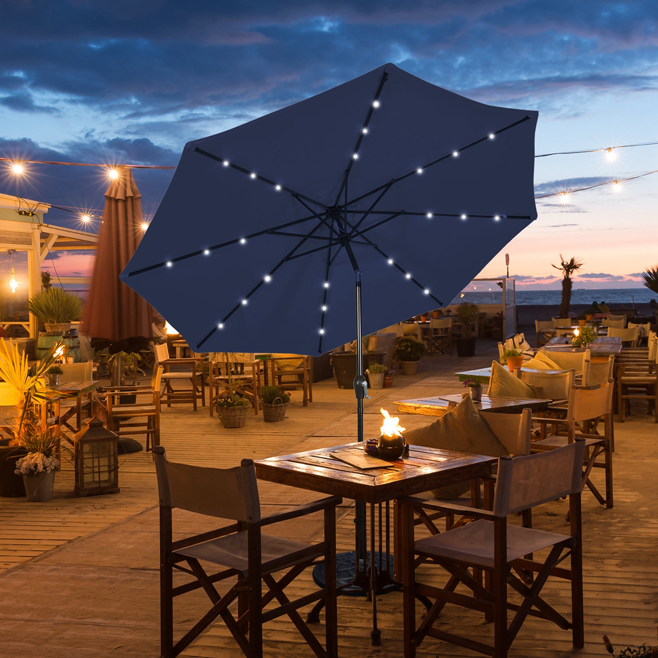9-Foot Solar LED Crank Patio Umbrella product image