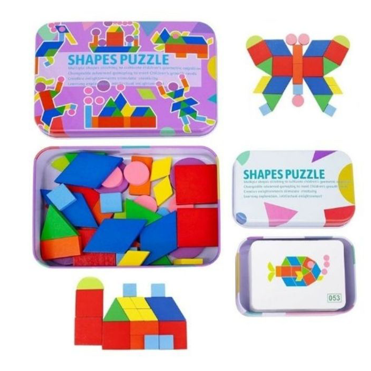 Kids' Wooden Tangram-Style Shapes Puzzle with Case product image