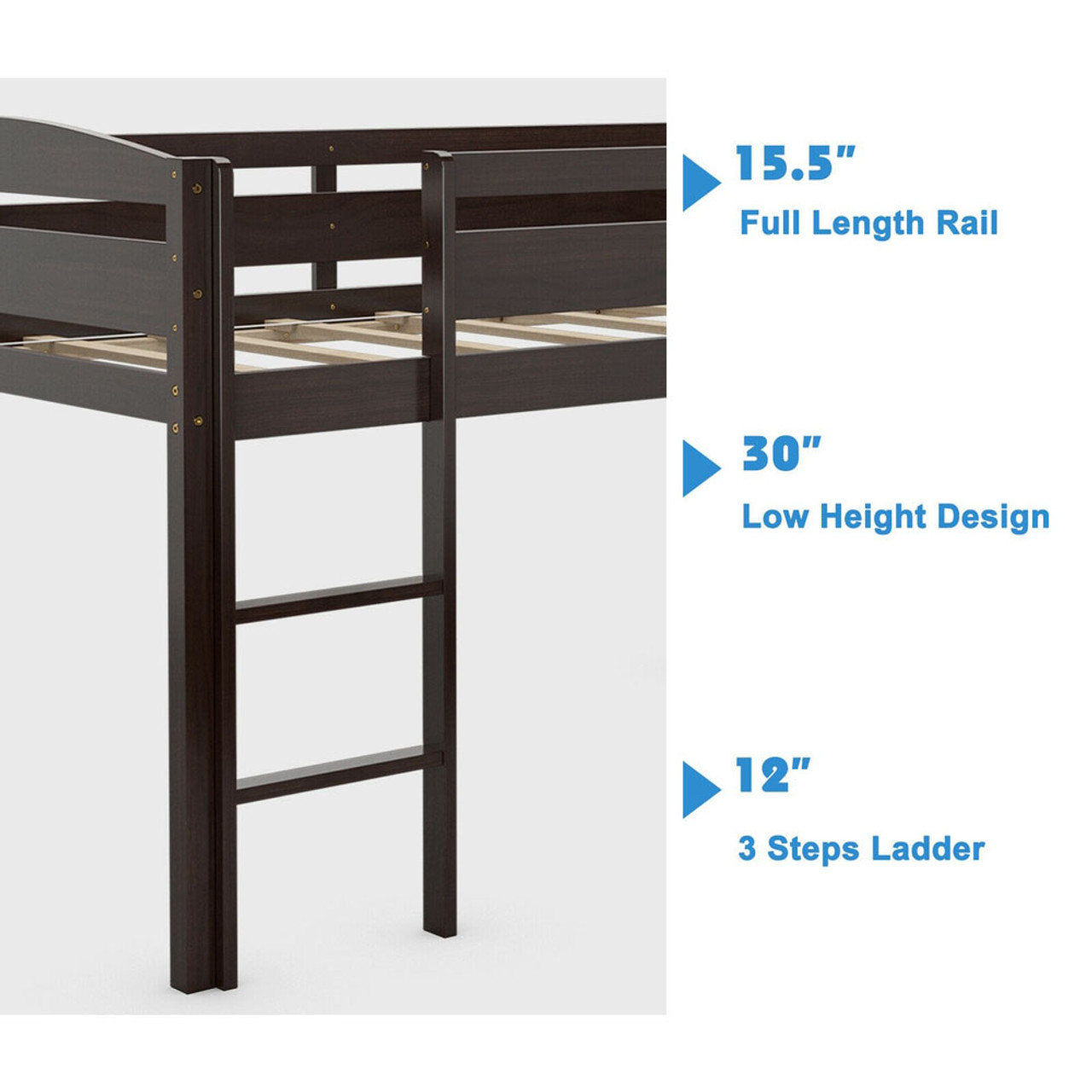 Twin Wood Low Loft Bed with Guardrail product image