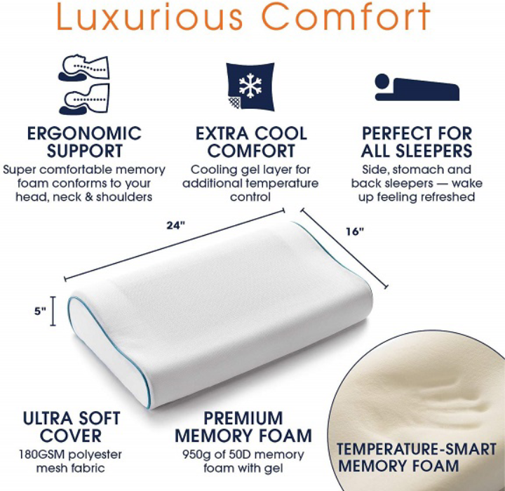 Contoured Cooling Gel Memory Foam Neck Pillow by Cheer Collection product image