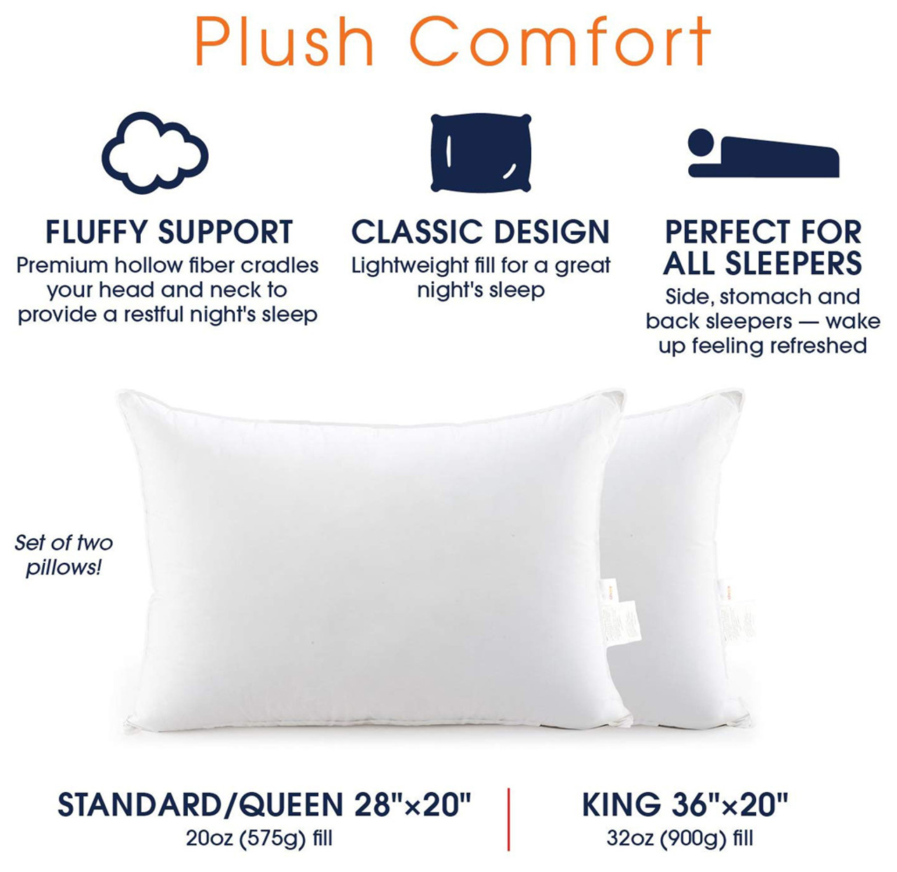 Down Alternative Hollow Fiber Bed Pillows by Cheer Collection (2-Pack) product image