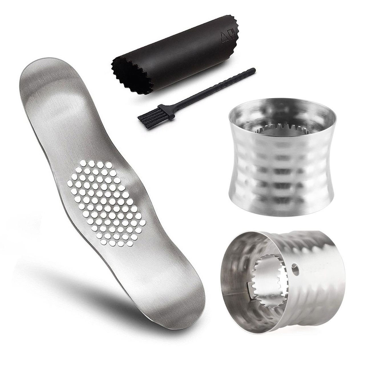 4-Piece Stainless Steel Garlic Press, Peeler, and Corn Cob Cutter Set product image