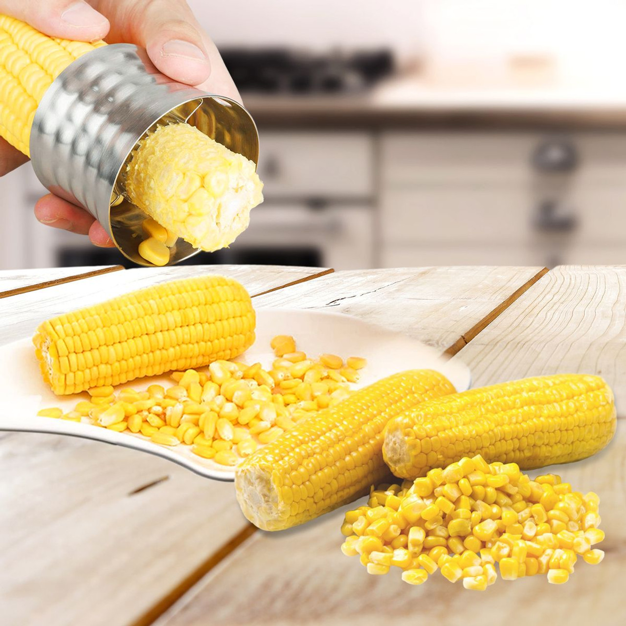 4-Piece Stainless Steel Garlic Press, Peeler, and Corn Cob Cutter Set product image