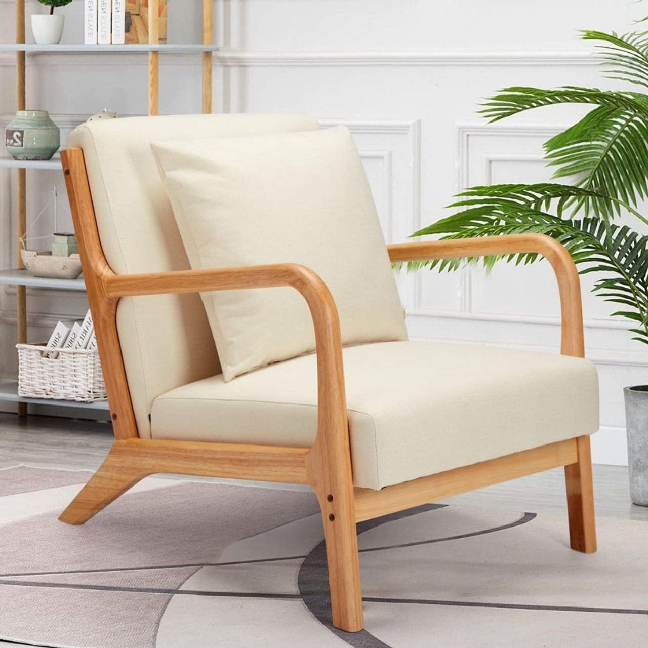 Mid-Century Modern Beige Accent Chair with Pillow product image