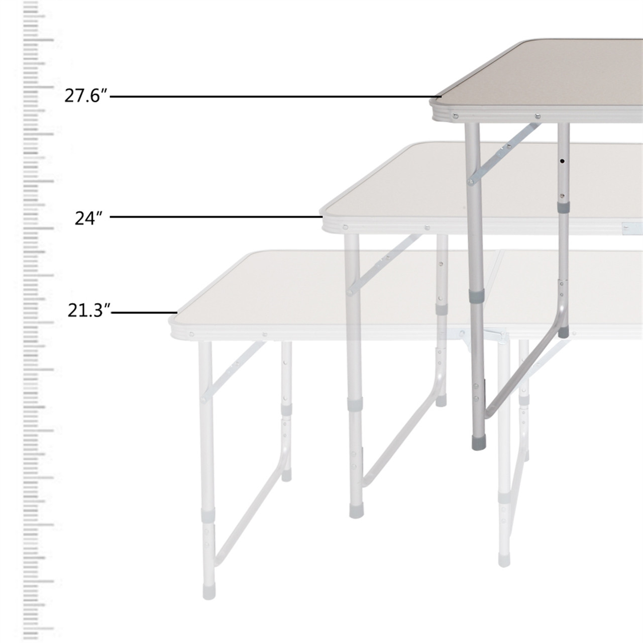 Aluminum Alloy Height-Adjustable Folding Table, White product image