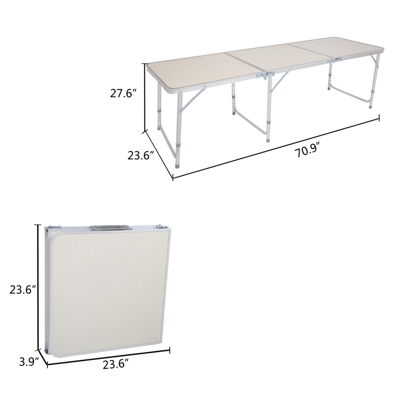 Aluminum Alloy Height-Adjustable Folding Table, White product image