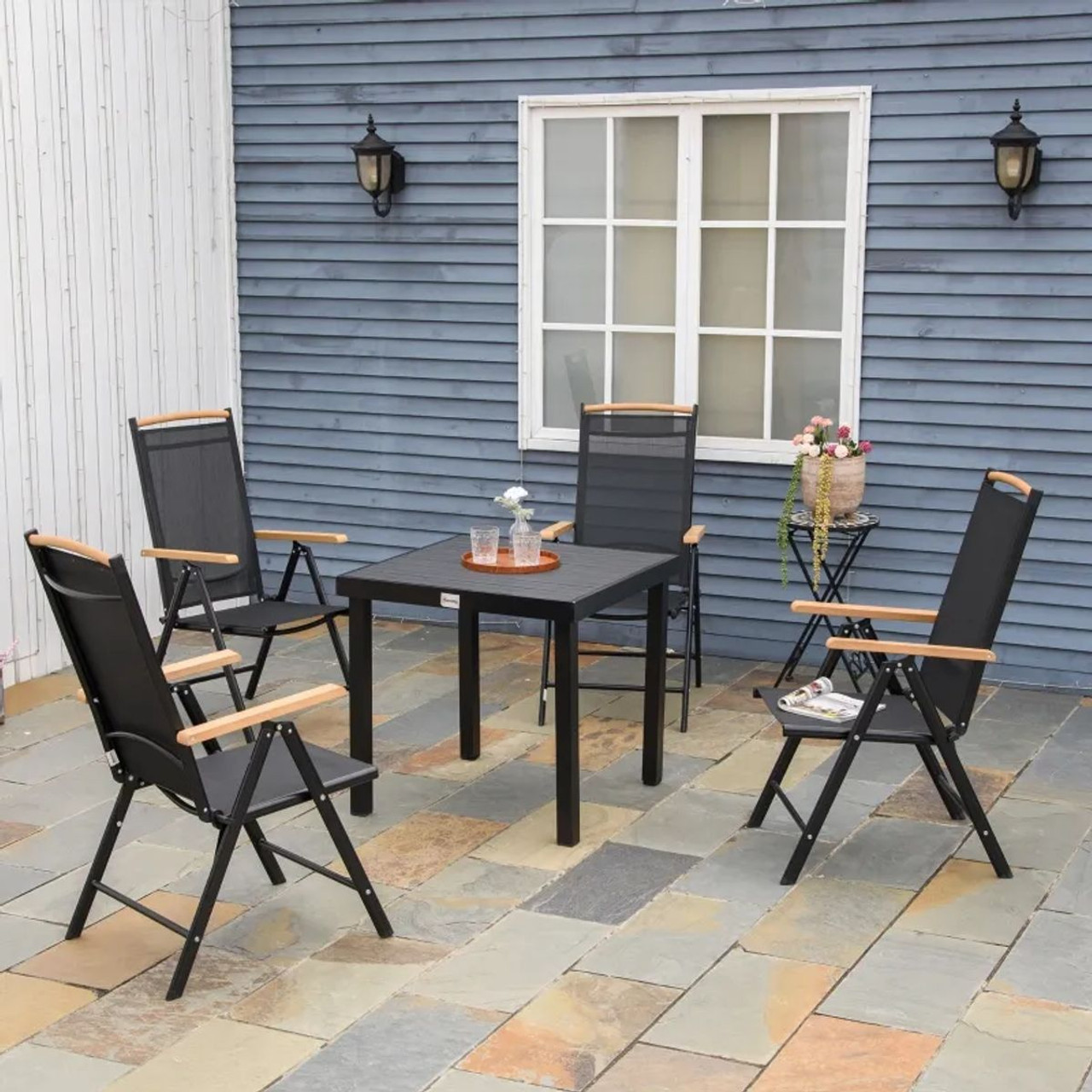 Outsunny® 5-Piece Outdoor Patio Dining Set with Reclining Folding Chairs product image