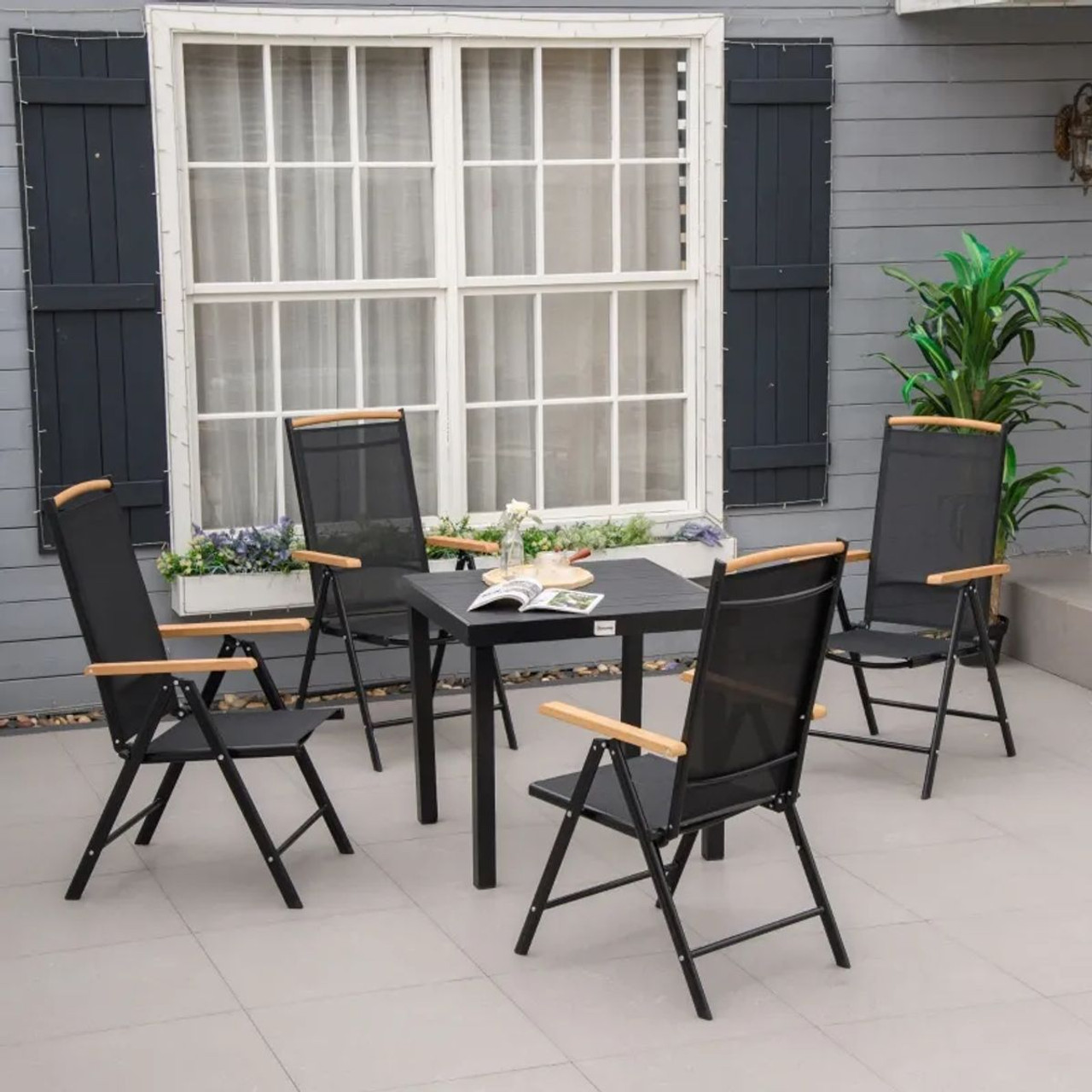 Outsunny® 5-Piece Outdoor Patio Dining Set with Reclining Folding Chairs product image