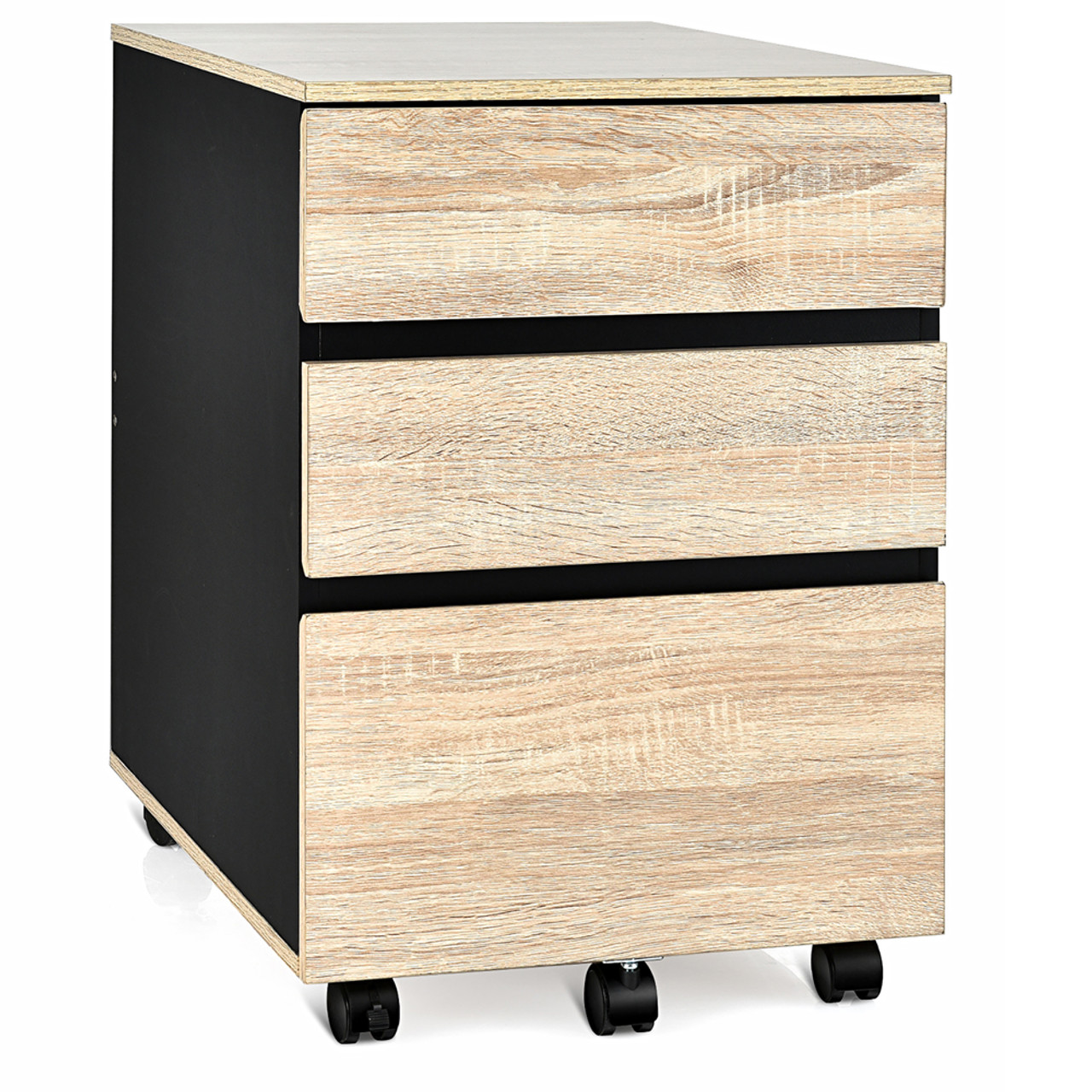 Black and Natural Wood 3-Drawer Mobile Cabinet product image