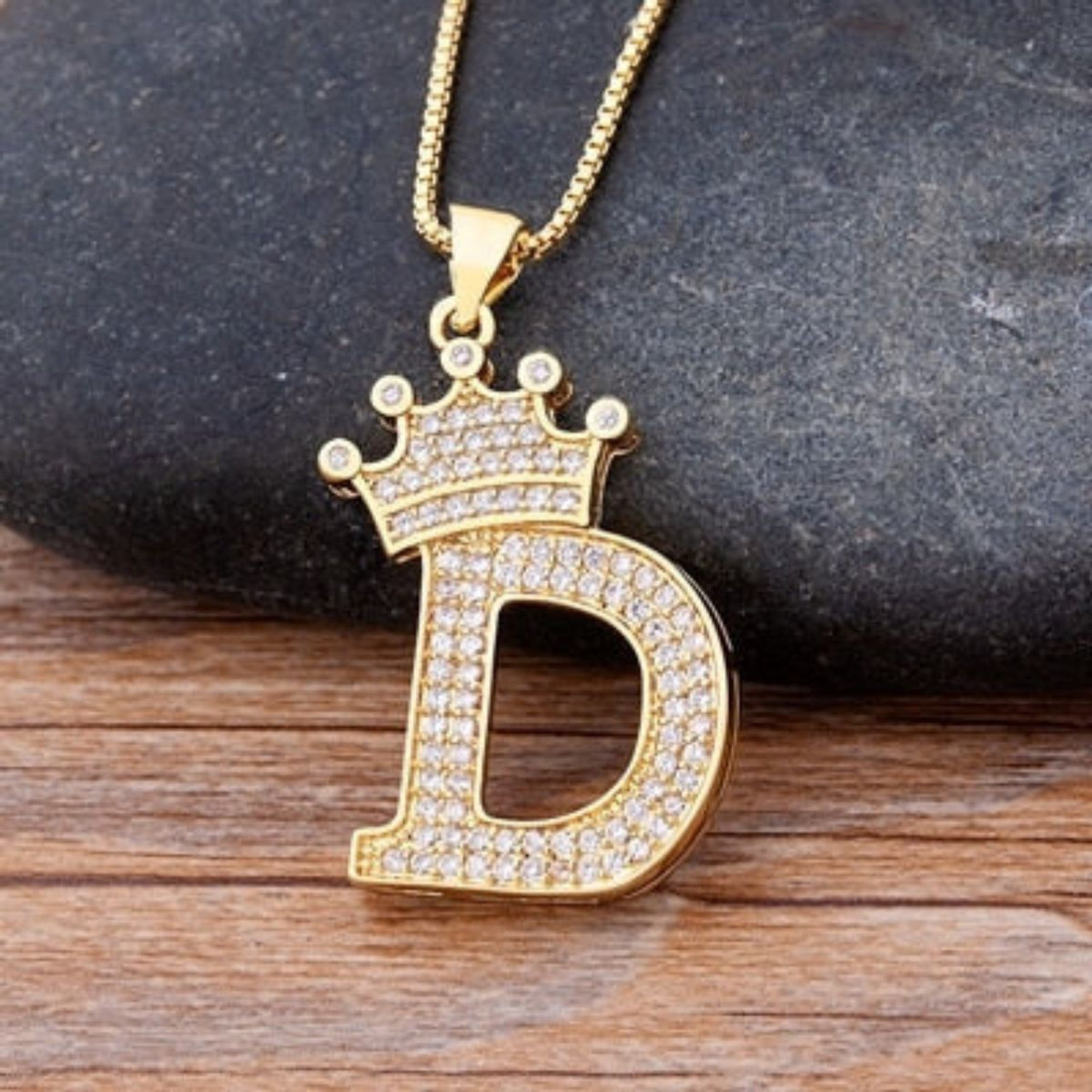 A-Z Alphabet Initial Crown Pendant Necklace product image