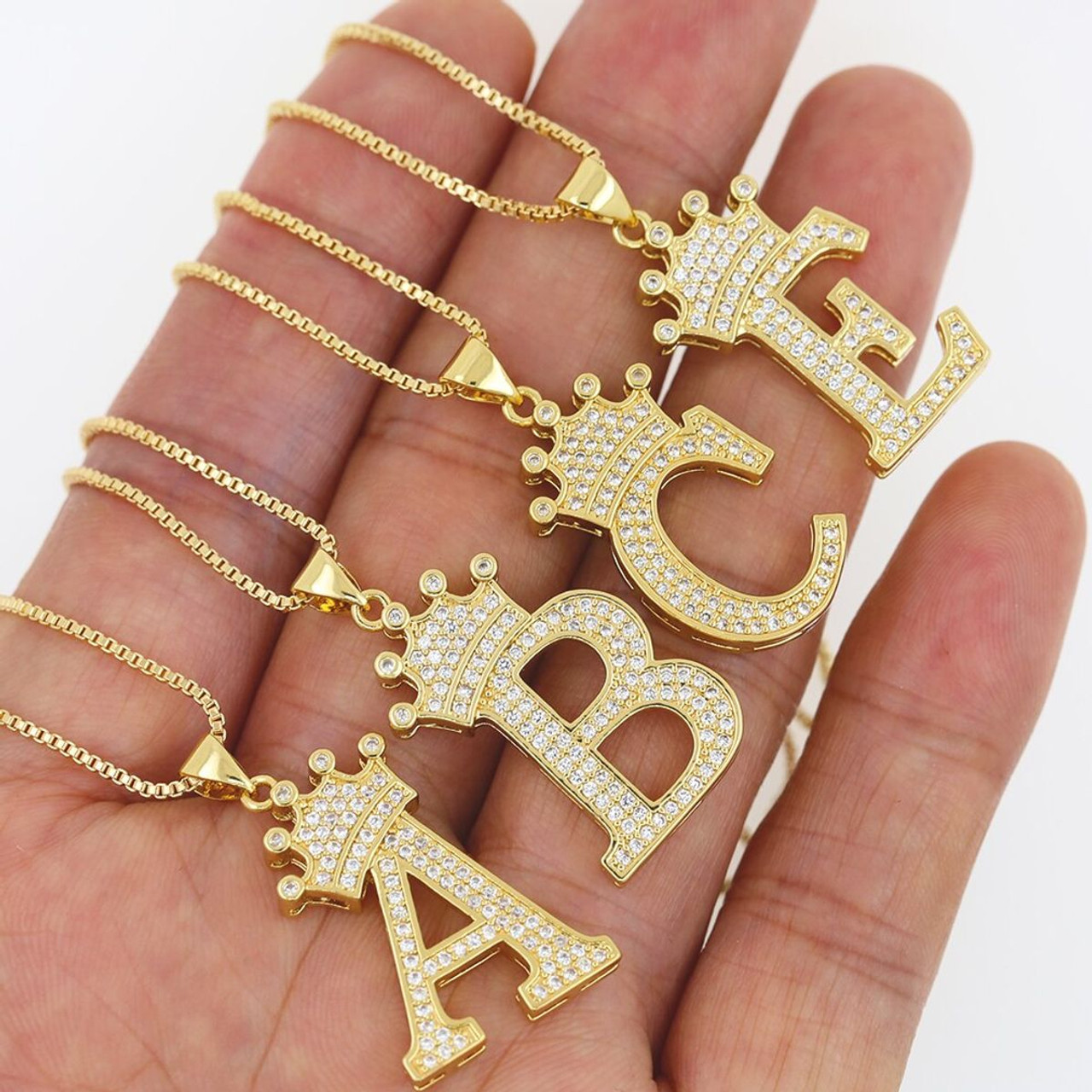 A-Z Alphabet Initial Crown Pendant Necklace product image