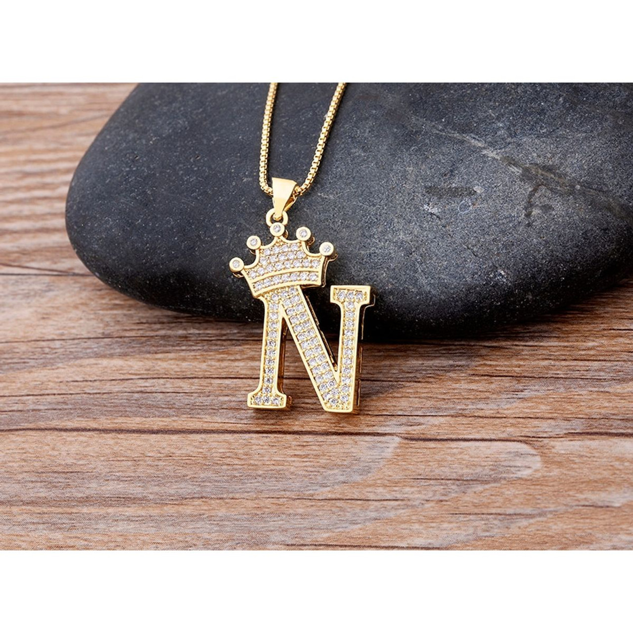 A-Z Alphabet Initial Crown Pendant Necklace product image