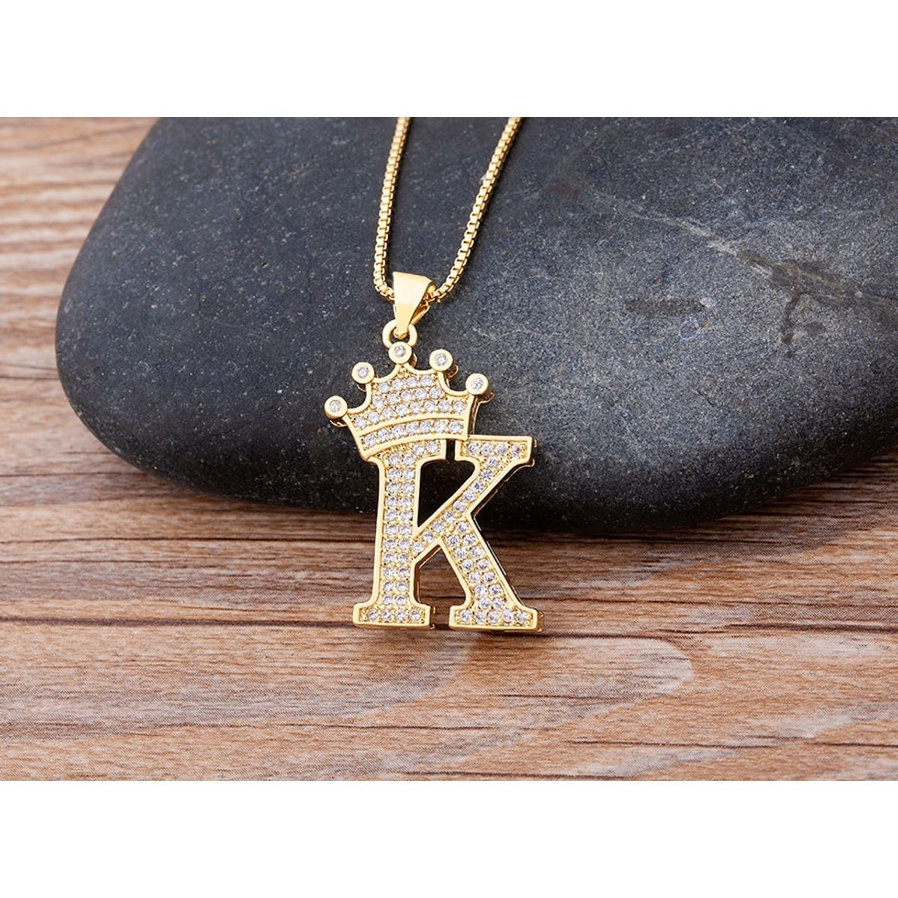 A-Z Alphabet Initial Crown Pendant Necklace product image