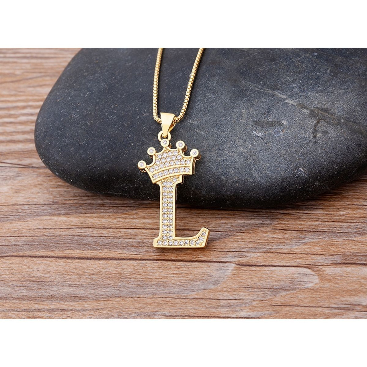 A-Z Alphabet Initial Crown Pendant Necklace product image