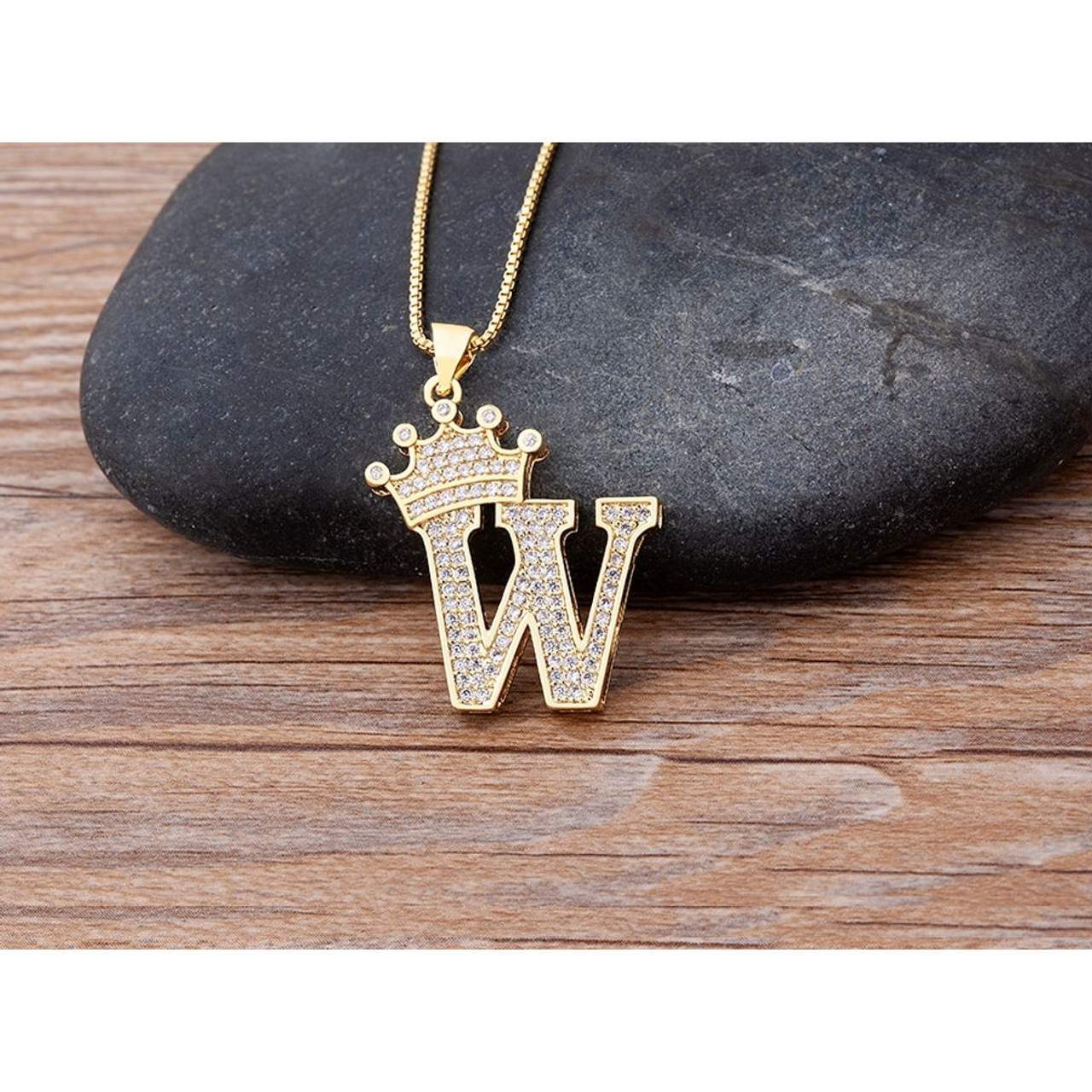 A-Z Alphabet Initial Crown Pendant Necklace product image