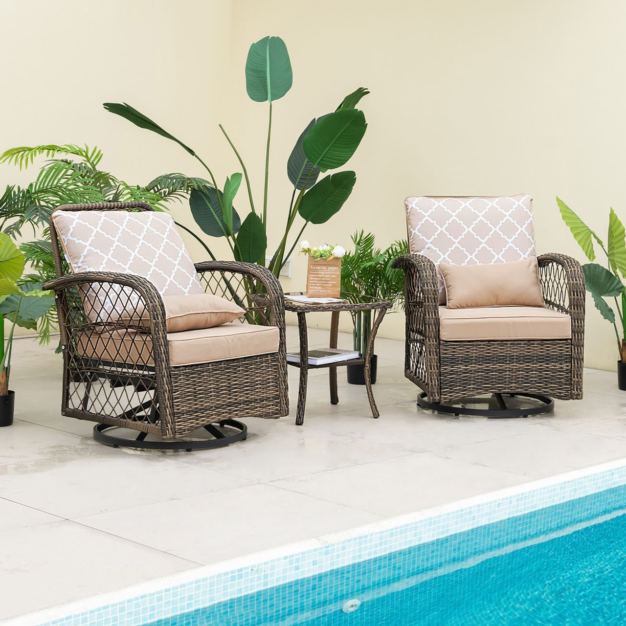 3-Piece Patio Wicker Swivel Rocker Set product image