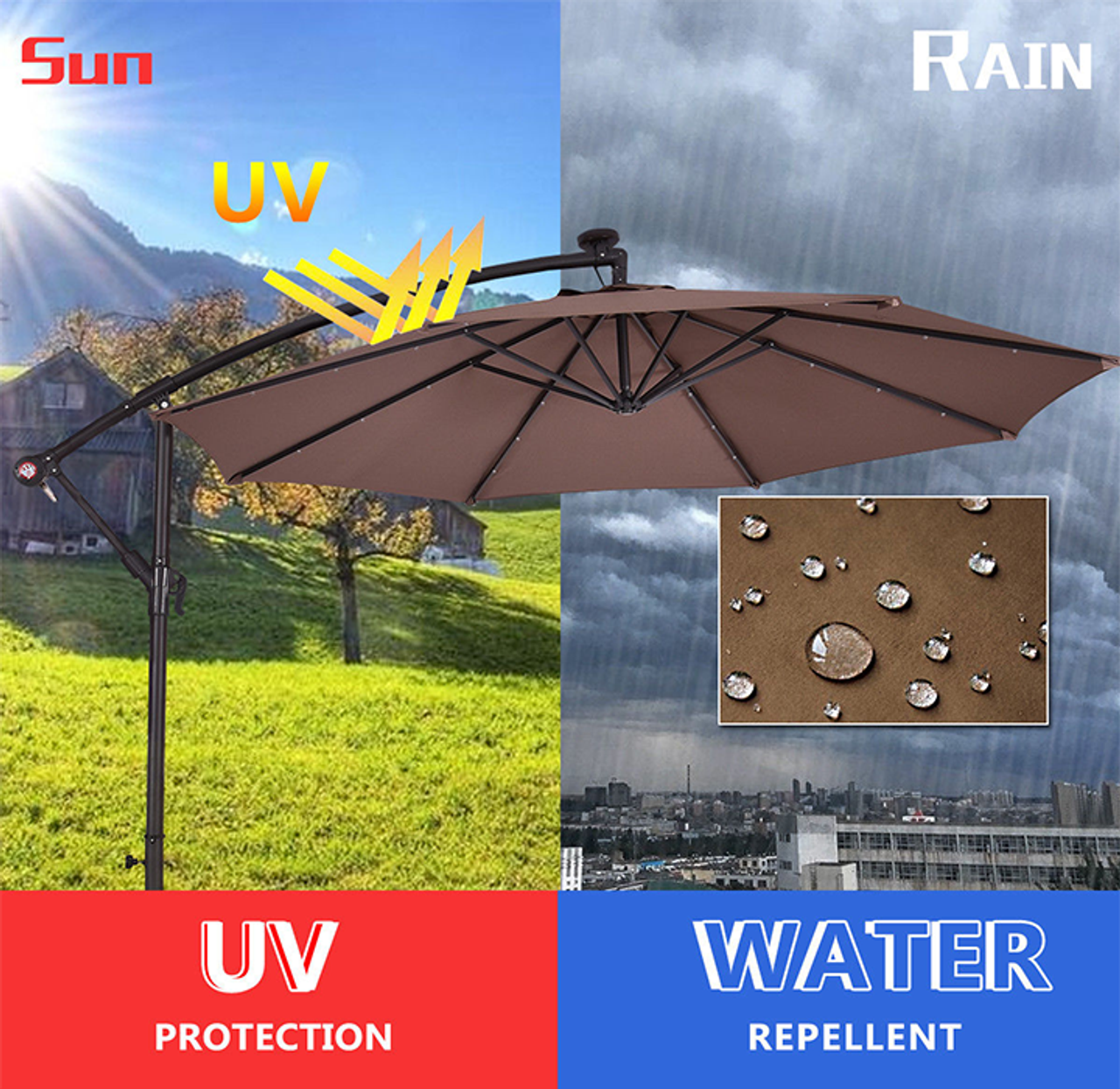 10-Foot Hanging Solar LED Patio Umbrella product image