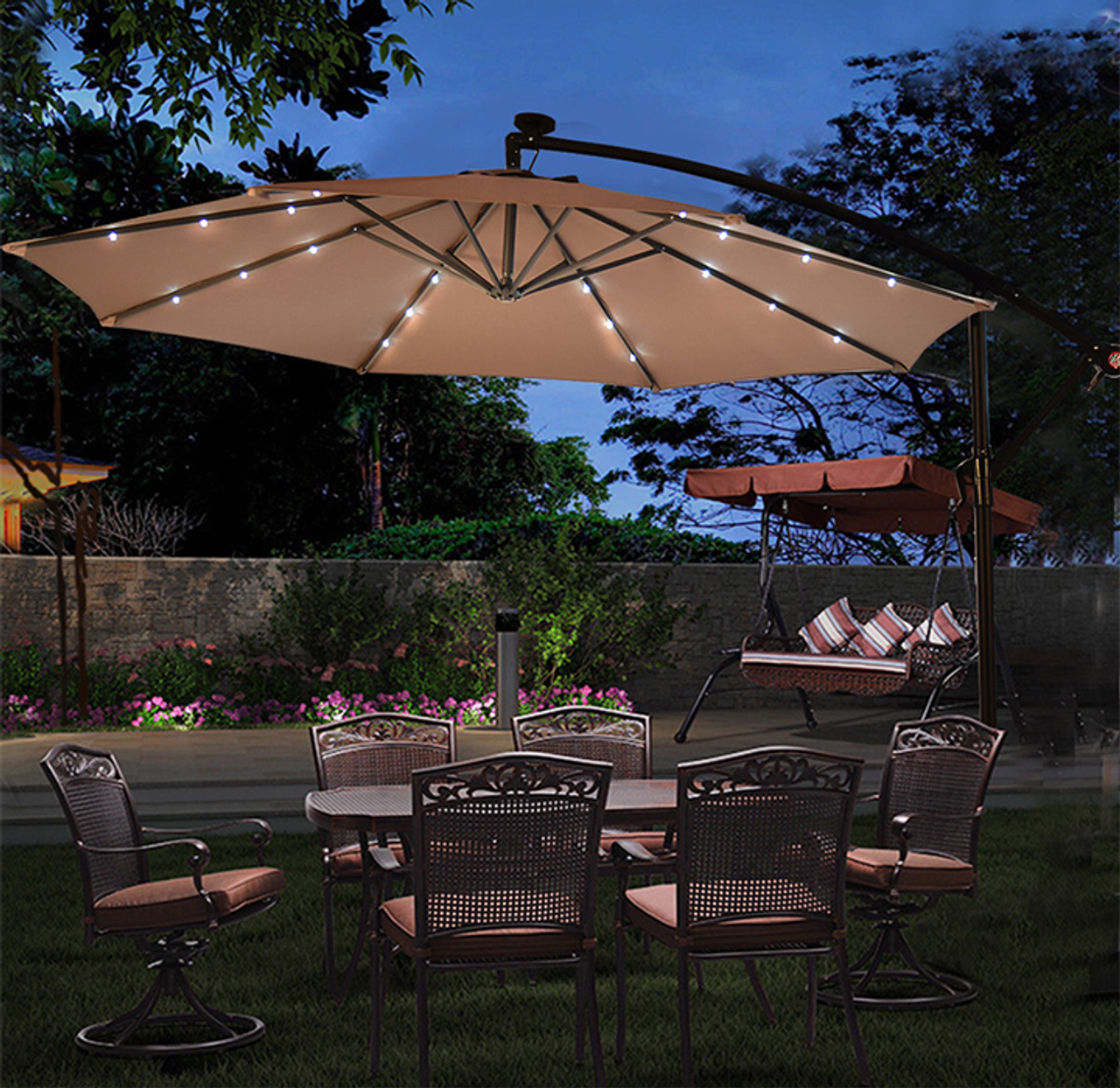 10-Foot Hanging Solar LED Patio Umbrella product image