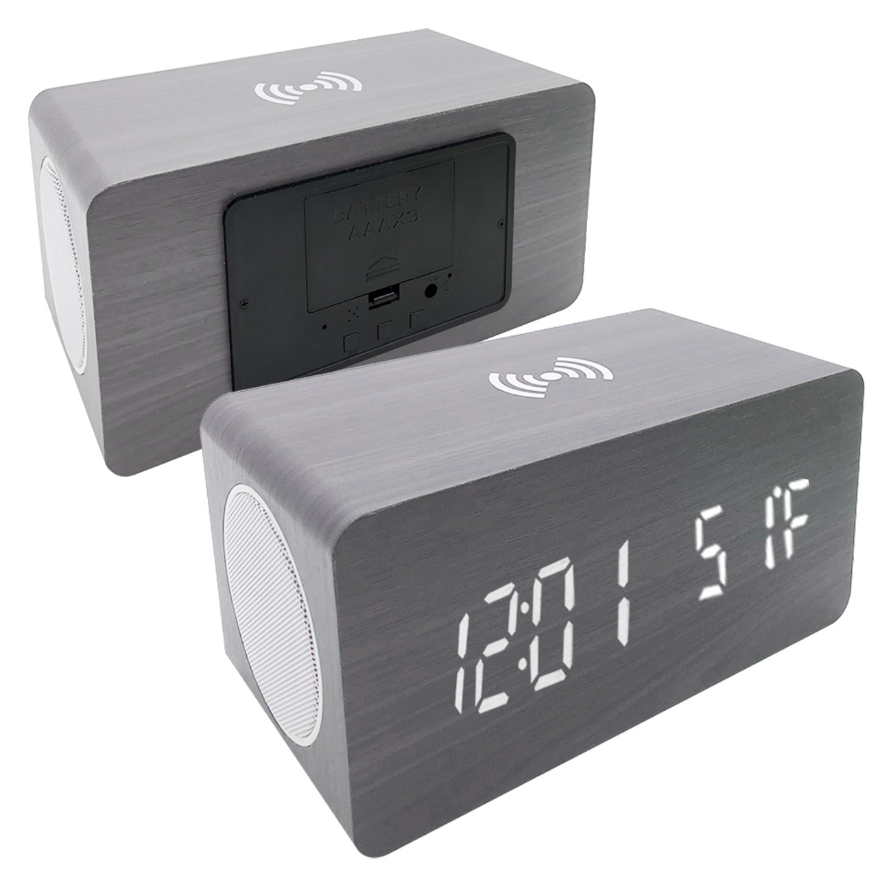 Zummy Wood Digital LED Alarm Clock with Qi Charger product image