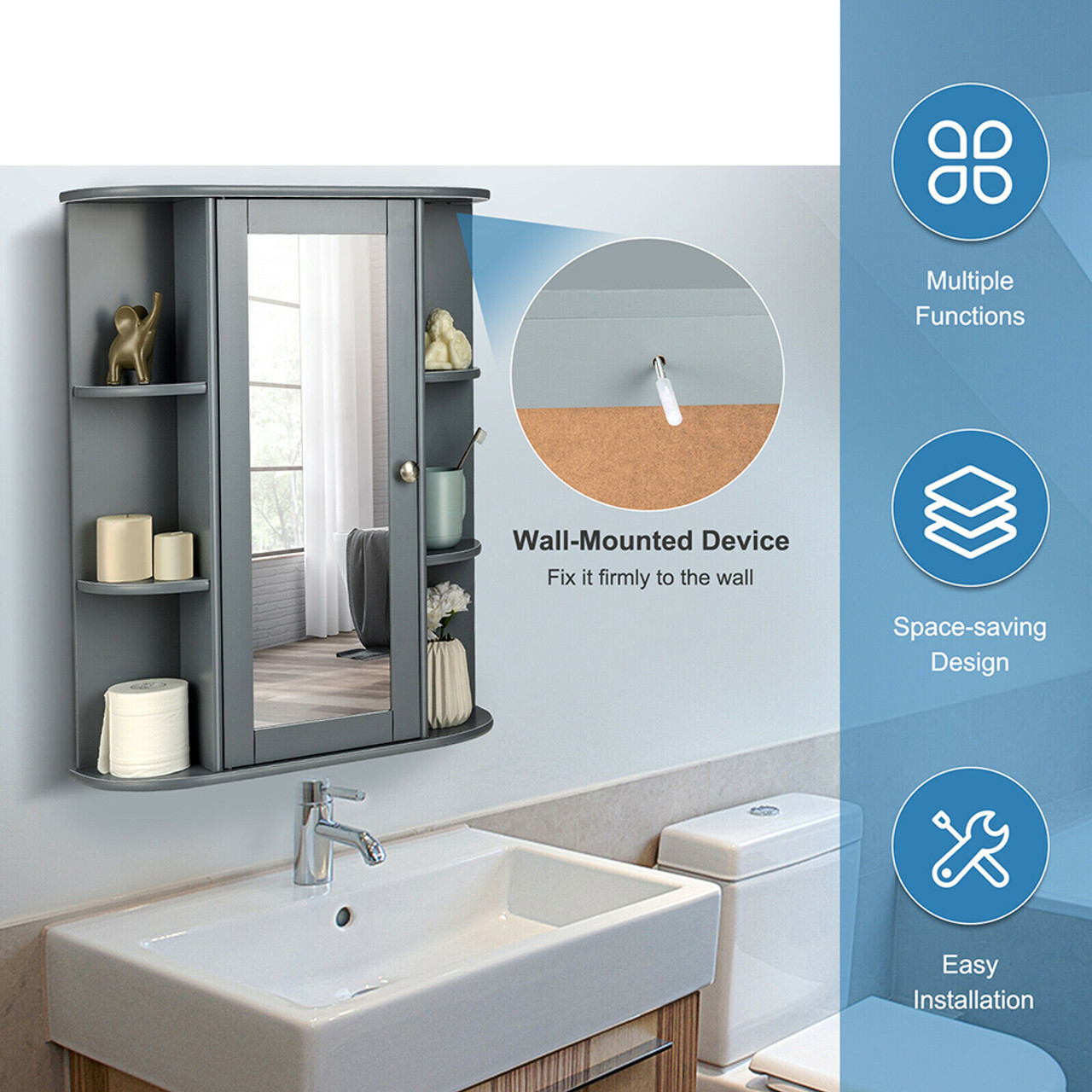 Wall-Mounted Bathroom Storage Medicine Cabinet with Mirror product image