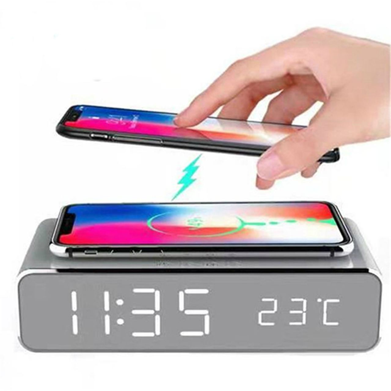 LED Alarm Clock with Wireless Charger and USB Port product image