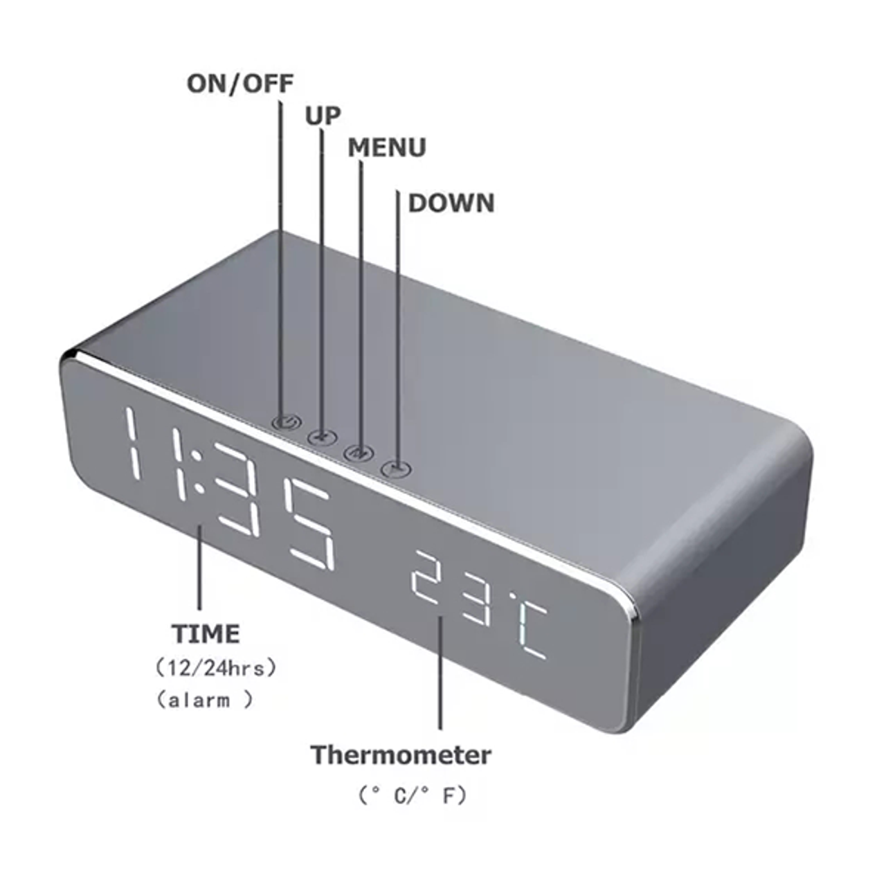 LED Alarm Clock with Wireless Charger and USB Port product image