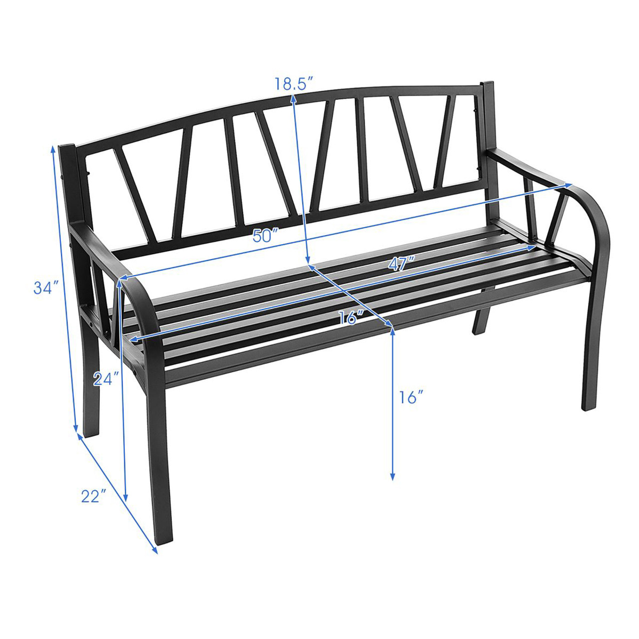 50-Inch Outdoor Patio Garden Bench Metal Frame with Ergonomic Armrest product image