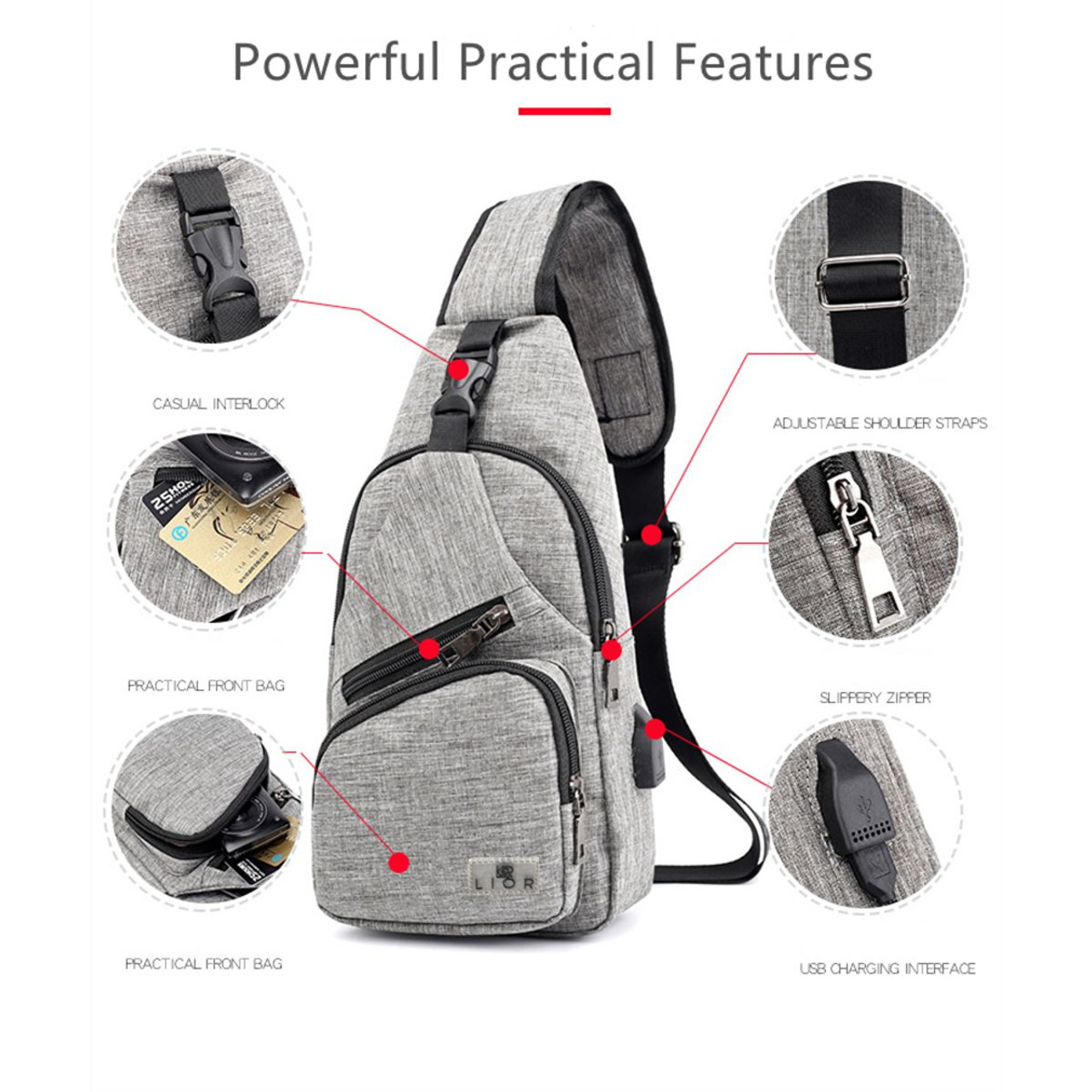 Lior™ Shoulder Crossbody Backpack with USB Cable product image