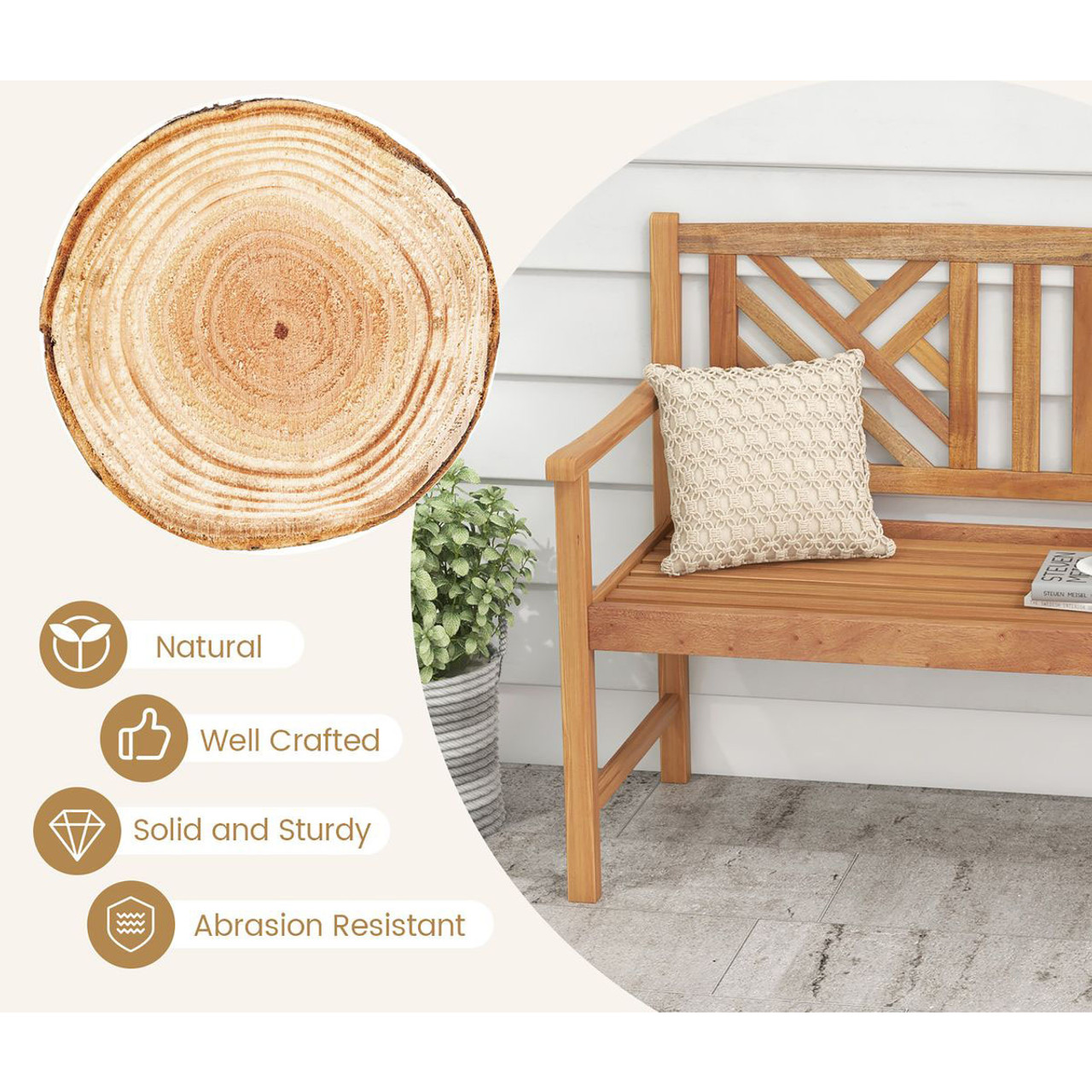 2-Person Acacia Wood Outdoor Slatted Bench product image