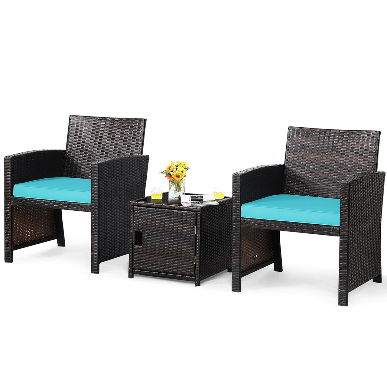3-Piece Patio PE Rattan Conversation Bistro Furniture Set with Waterproof Covers product image