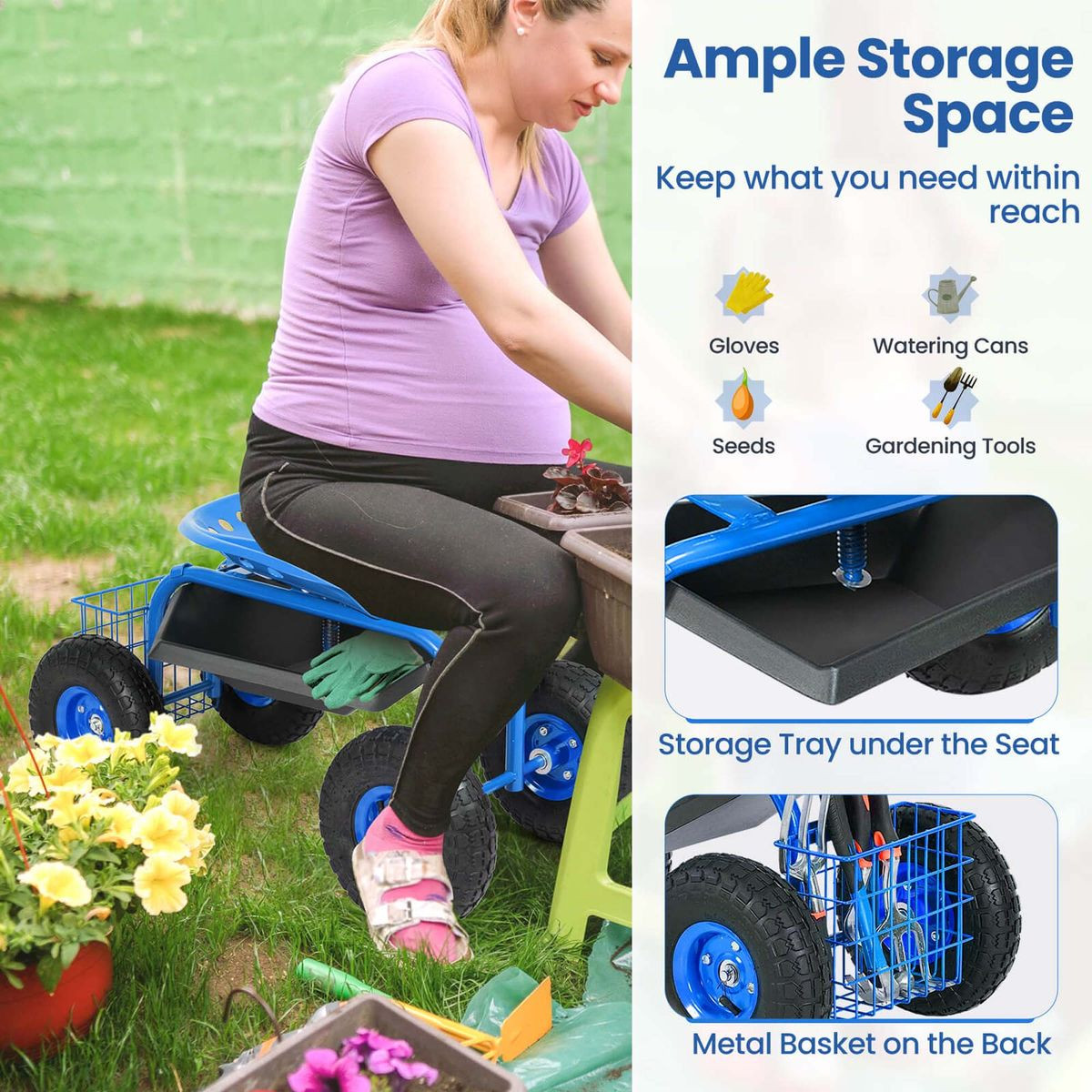 Rolling Garden Work Seat with Underseat Tray product image