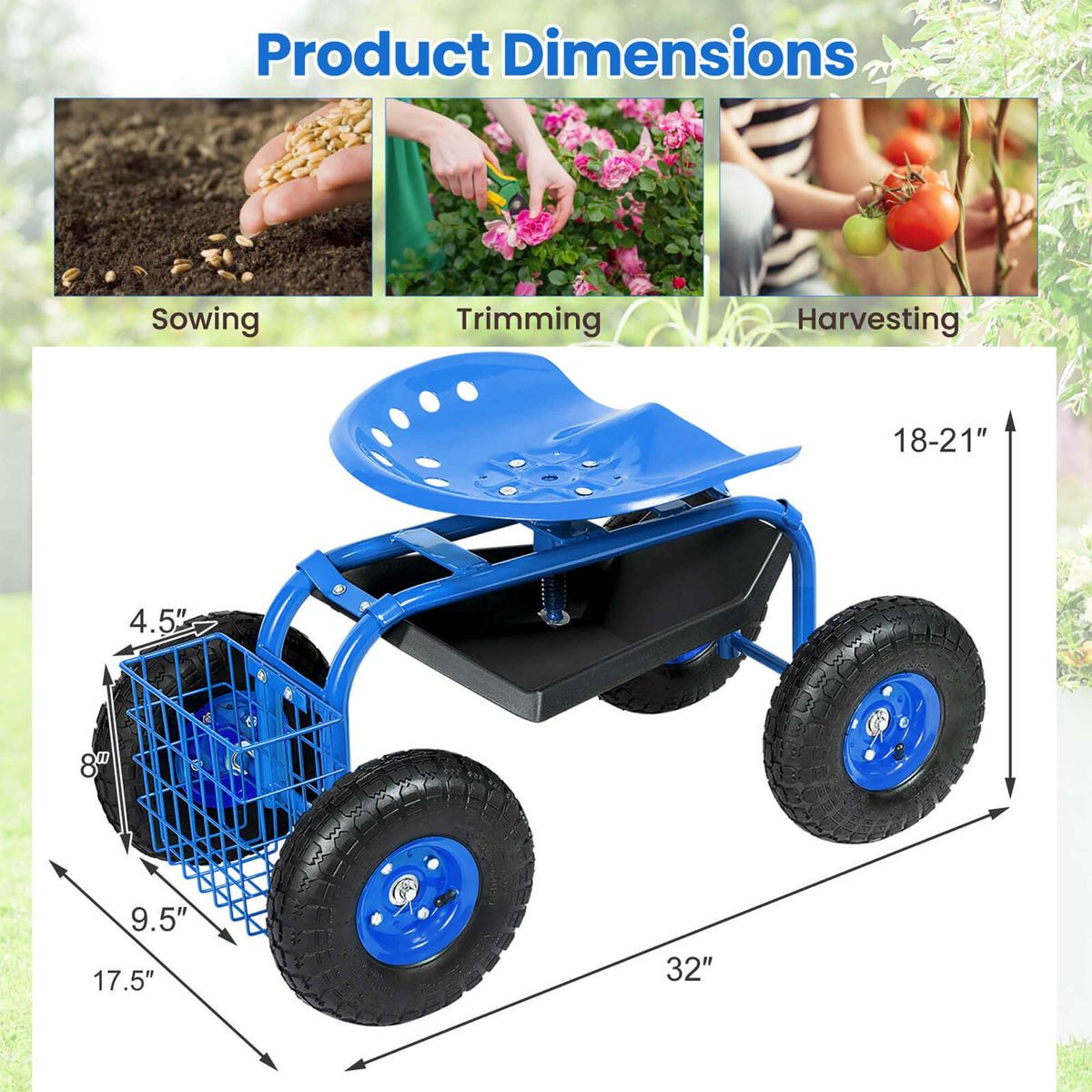 Rolling Garden Work Seat with Underseat Tray product image