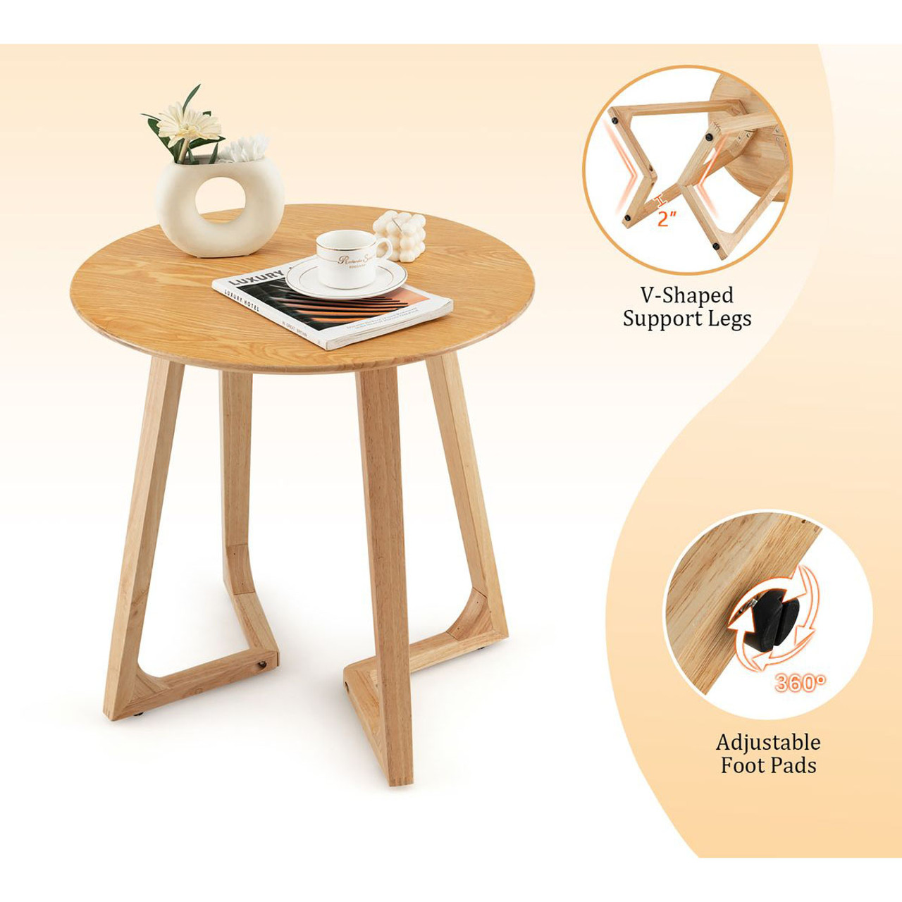 24-Inch Round Solid Rubberwood End Table product image