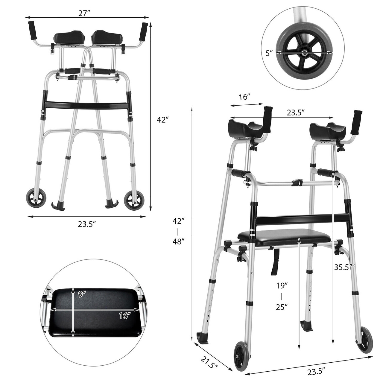 Foldable Aluminum Alloy Walker with Seat & Armrests product image Foldable Aluminum Alloy Walker with Seat & Armrests product image