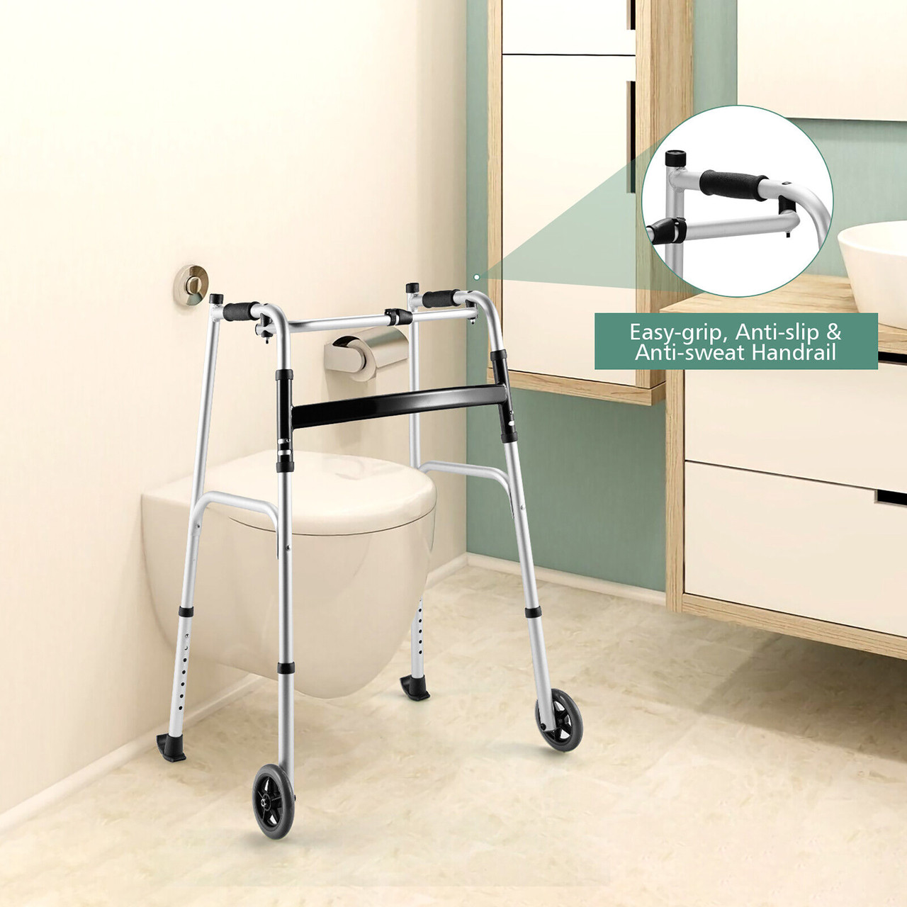 Foldable Aluminum Alloy Walker with Seat & Armrests product image Foldable Aluminum Alloy Walker with Seat & Armrests product image