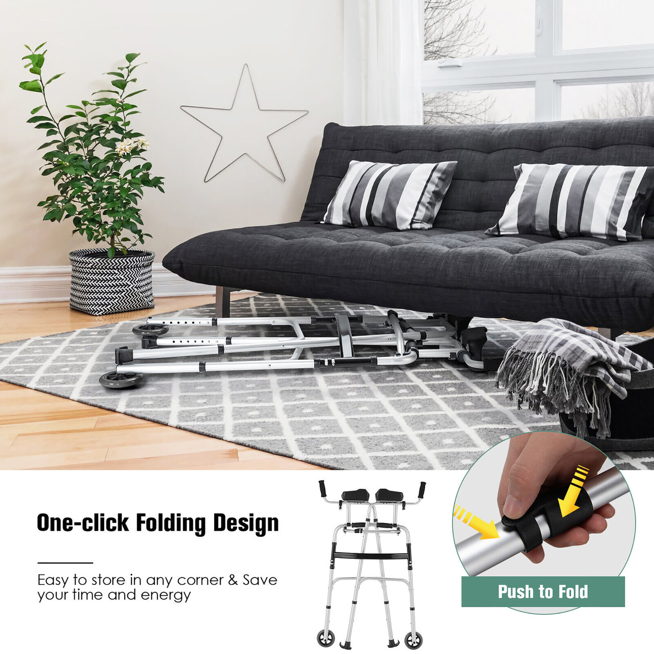 Foldable Aluminum Alloy Walker with Seat & Armrests product image Foldable Aluminum Alloy Walker with Seat & Armrests product image