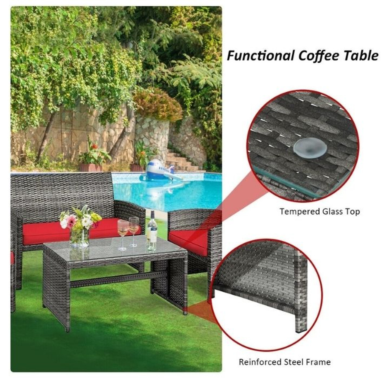 4-Piece Gray Rattan Patio Furniture Set product image