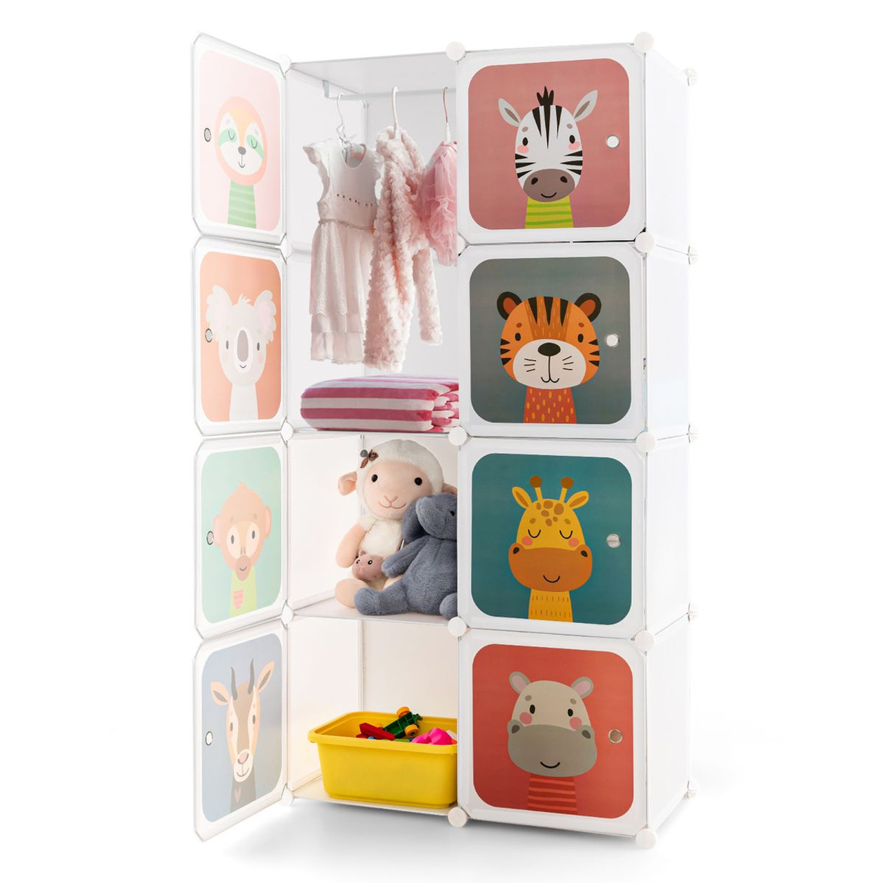 Kids' 8-Cube Wardrobe Closet with Hanging Section and Doors product image